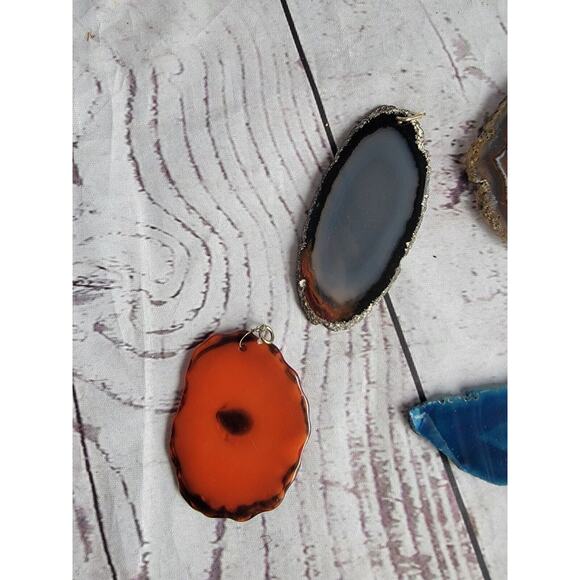 Lot Of 4 geode slices lot blue Orange Ornaments - Picture 8 of 9